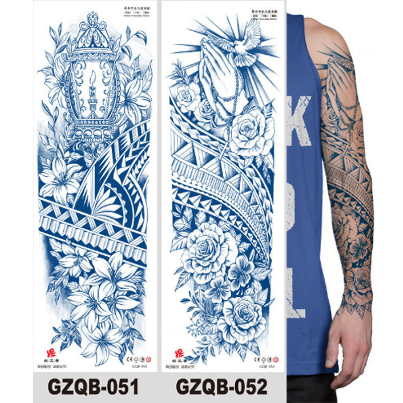 Free Samples Long-lasting Semi Permanent Tattoo Flower Designs Water Transfer Full Arm Temporary Tattoo Sticker for Adults