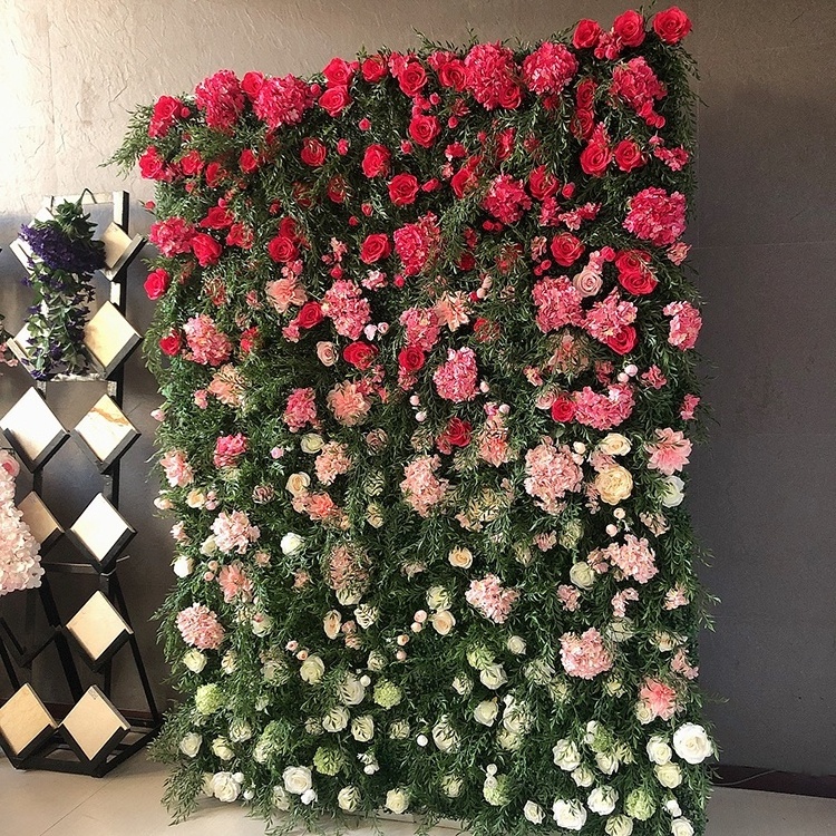 GIGA customized 8*8ft green roll up flower wall stand high quality backdrop big panels wedding flower wall