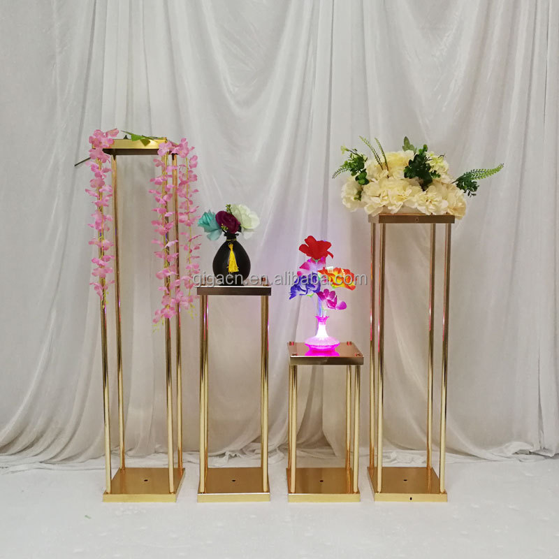 GIGA Wedding props ectroplated gold geometric road guide 60 cm metal rectangle wedding centerpiece stand flower