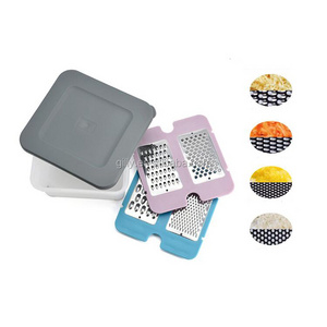 Kitchen 4pcs stainless steel cheese grater set with eco-friendly storage box ginger grater