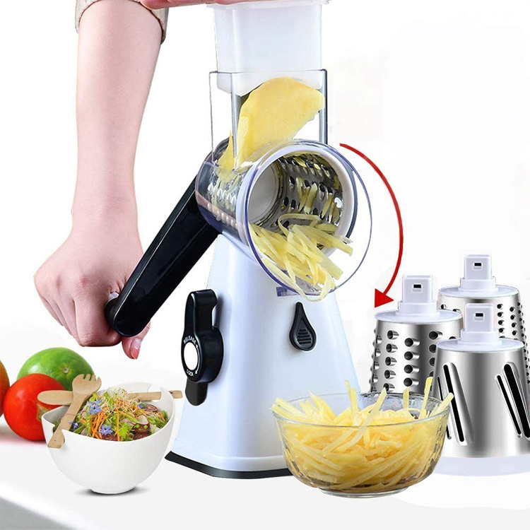 As seen on TV Rotary Cheese Grater Shredder 3 Multi Blade Manual Vegetable Slicer with Non-slip Suction Base Nuts Grinder