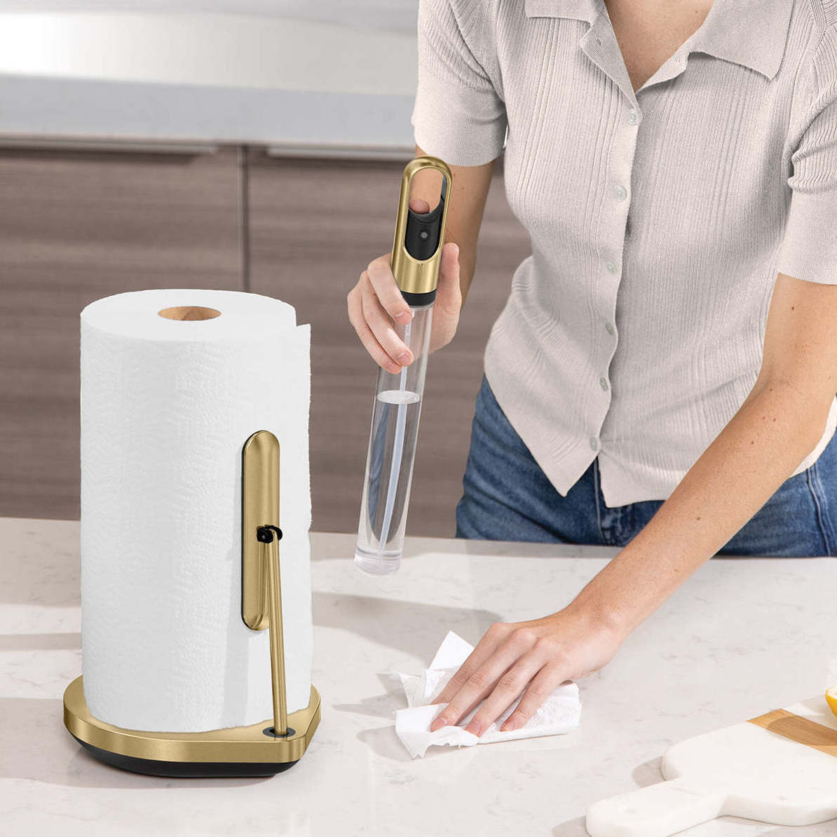 ODM kitchen paper towel holder with spray bottle center gold tissue paper roll holders stainless steel