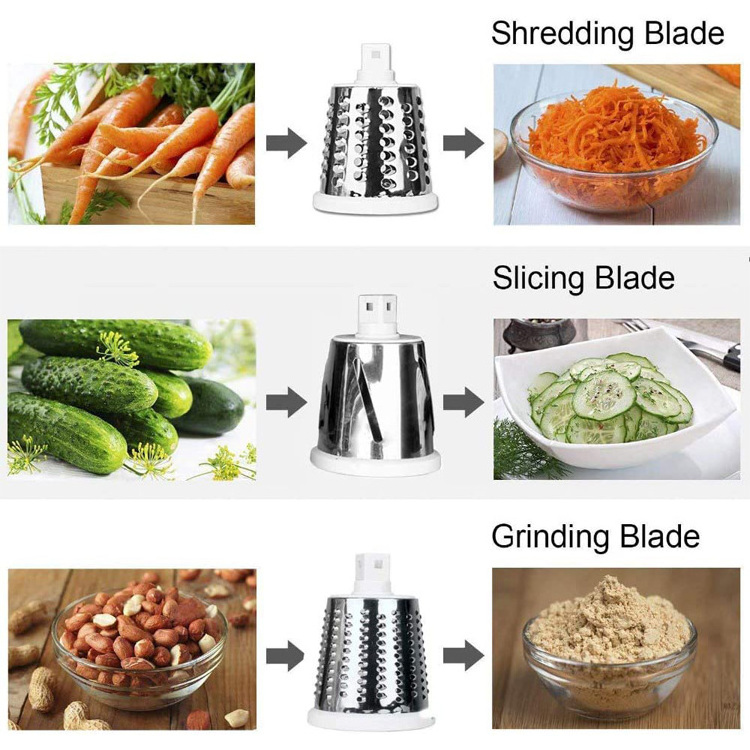 As seen on TV Rotary Cheese Grater Shredder 3 Multi Blade Manual Vegetable Slicer with Non-slip Suction Base Nuts Grinder