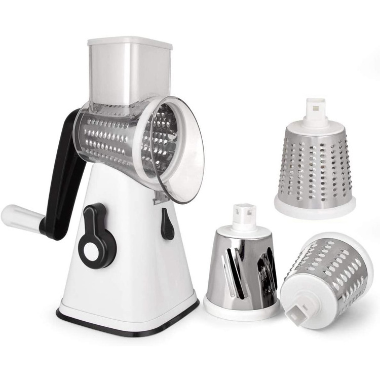 As seen on TV Rotary Cheese Grater Shredder 3 Multi Blade Manual Vegetable Slicer with Non-slip Suction Base Nuts Grinder