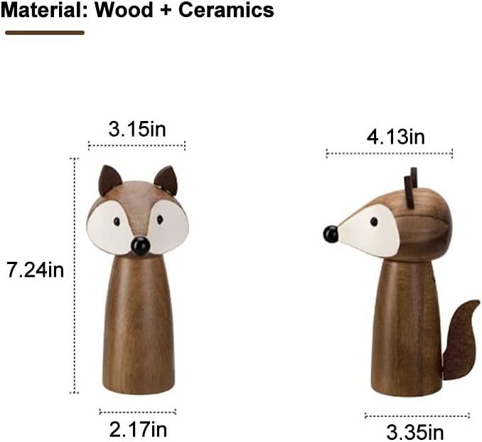 Cute Fox Salt and Pepper Grinder Acacia Wooden Pepper Mill with Adjustable Ceramic Coarseness Manual Salt and Spice Mills