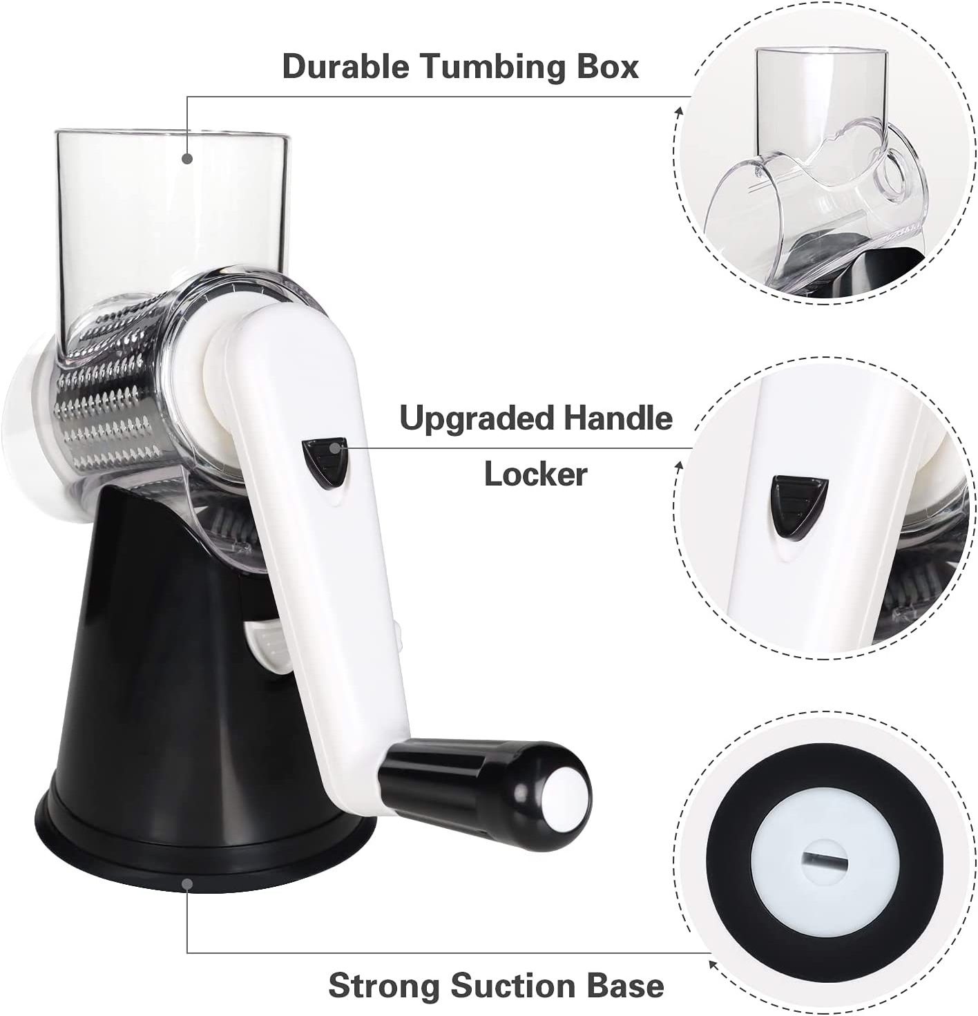 High Quality Rotary Cheese Grater with 3 Replaceable Drum Blades Kitchen Manual cheese Shredder with Handle Vegetable Slicer