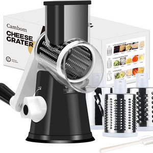 High Quality Rotary Cheese Grater with 3 Replaceable Drum Blades Kitchen Manual cheese Shredder with Handle Vegetable Slicer