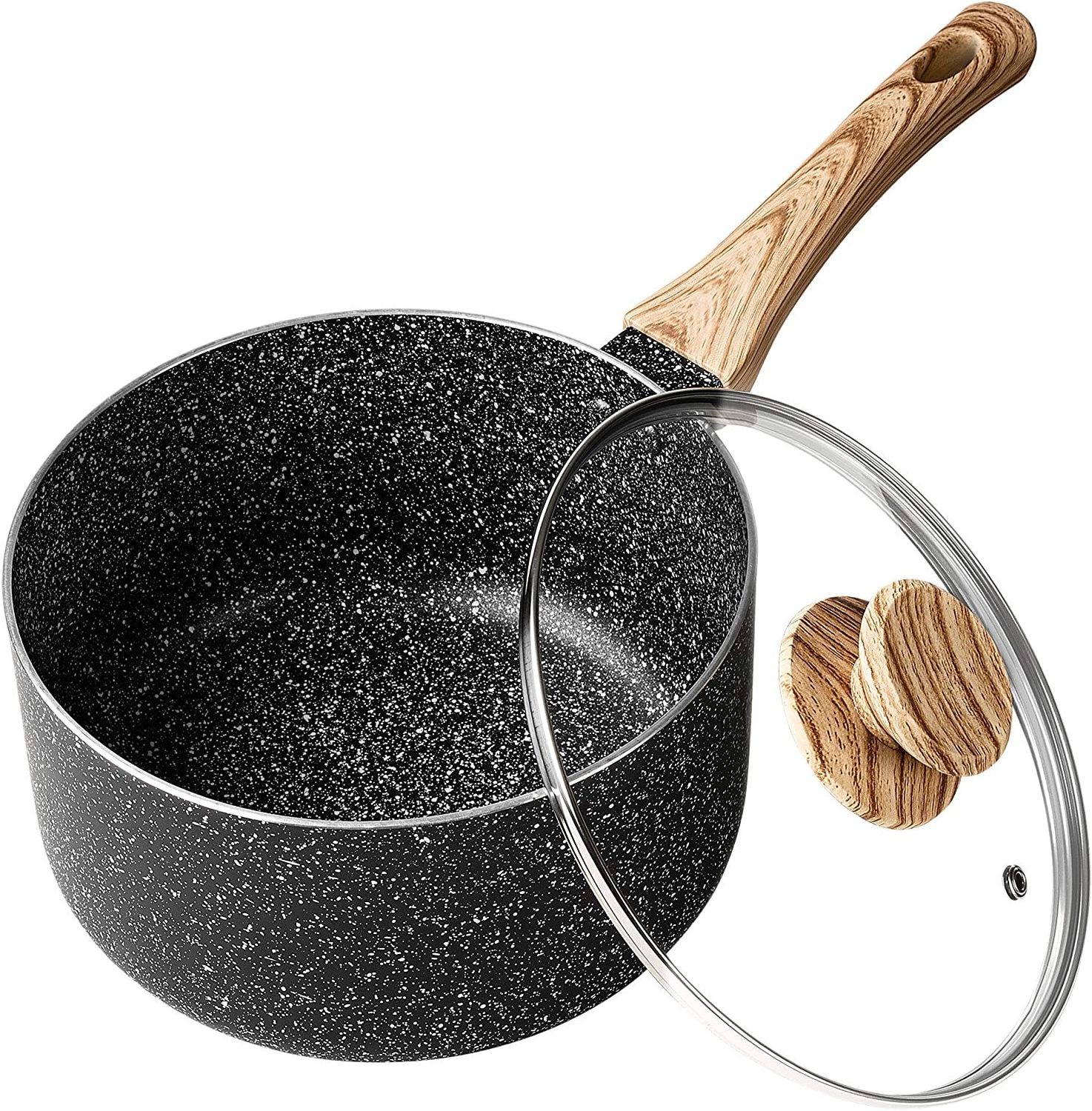 Eco-friendly Nonstick Saucepan with Lid Aluminum cookware marble Coating Sauce pan Small Pots 1.5Quart 2 Quart 3quart