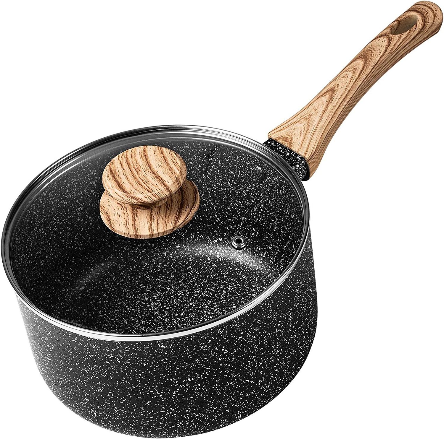 Eco-friendly Nonstick Saucepan with Lid Aluminum cookware marble Coating Sauce pan Small Pots 1.5Quart 2 Quart 3quart