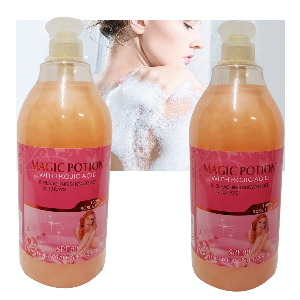 OEM Private Label Whitening Smooth Magic Potion Bleaching Shower Gel With Kojic Acid 100% Rose Action Total Liquid Soap