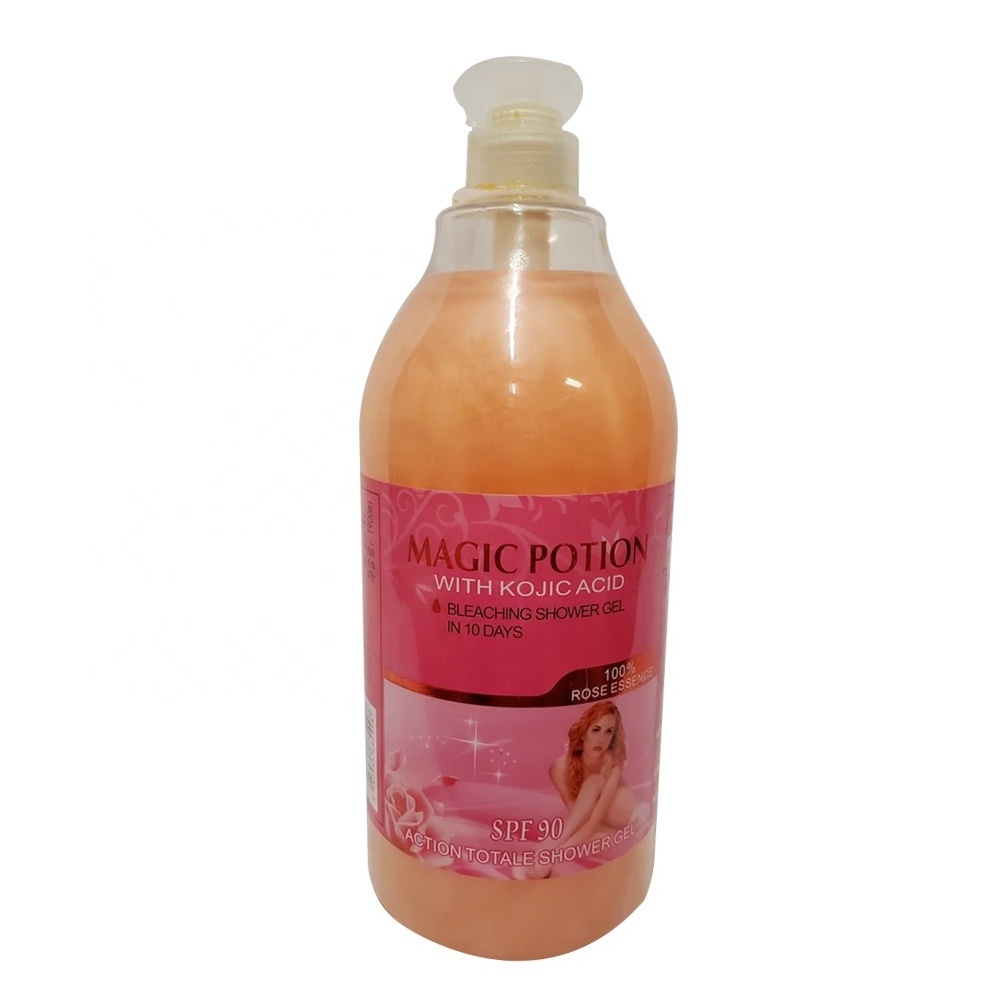 OEM Private Label Whitening Smooth Magic Potion Bleaching Shower Gel With Kojic Acid 100% Rose Action Total Liquid Soap