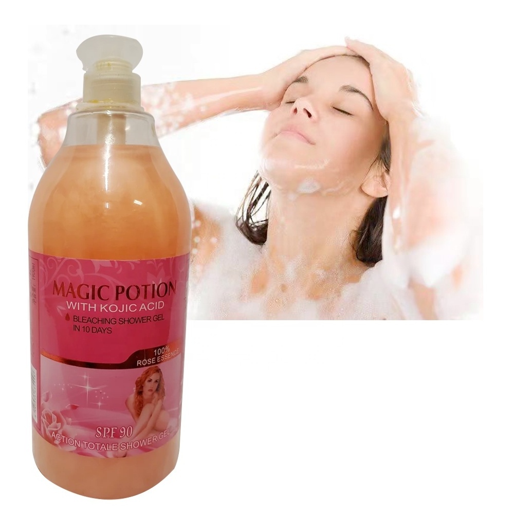 OEM Private Label Whitening Smooth Magic Potion Bleaching Shower Gel With Kojic Acid 100% Rose Action Total Liquid Soap