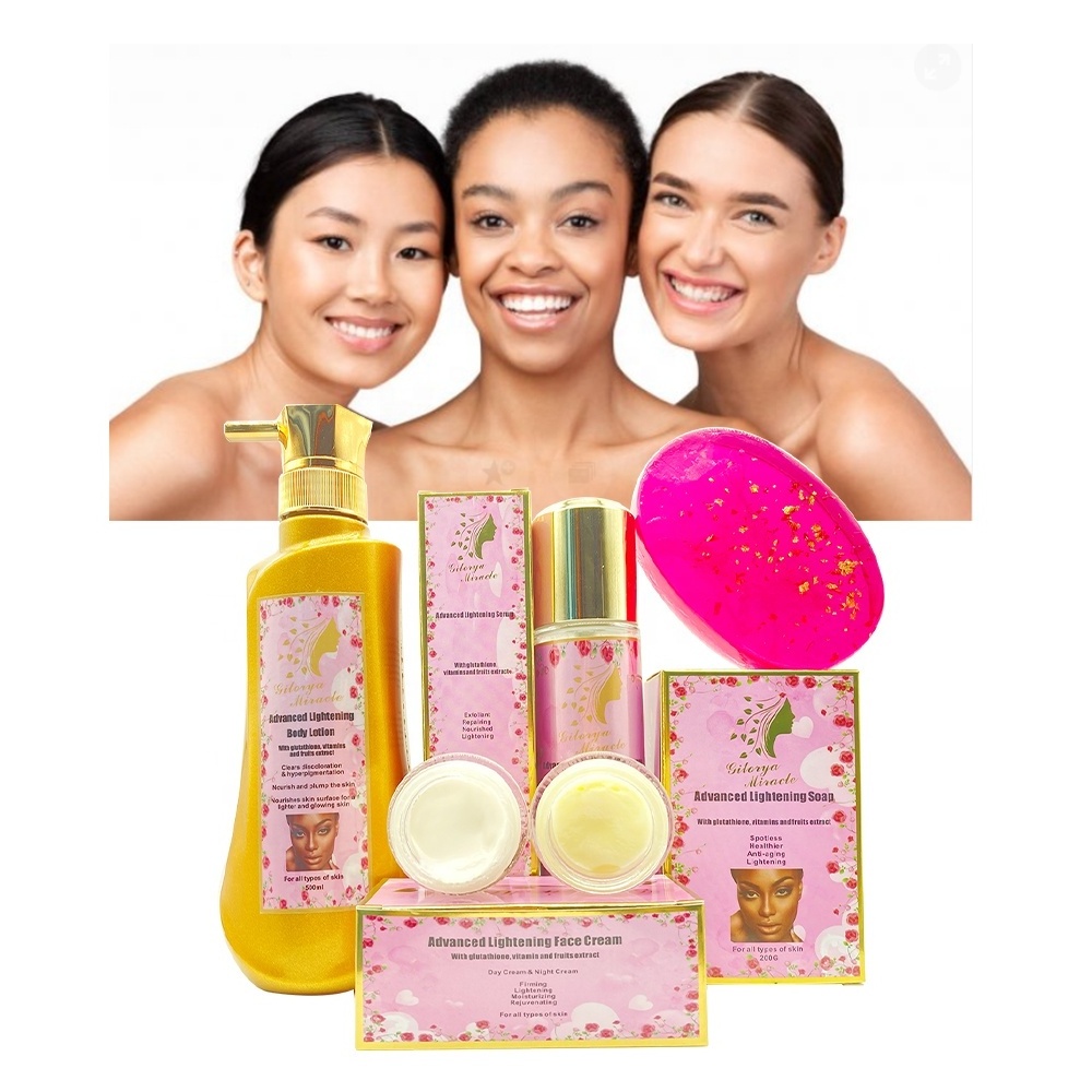 Private Label Skin Care Organic Kits Bleaching Whitening Moisturizing Treat Black Skin Beauty Lightening Skincare Set