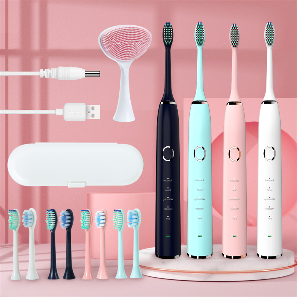 USB soft bristle replacement brush head rechargeable electric toothbrush IPX8 waterproof smart sonic electric toothbrush