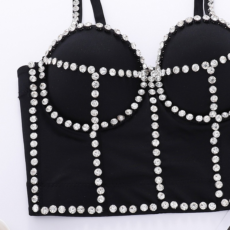 GIMILY Handmade Rhinestone Tank Top Diamond Push Up Bustier Crop Top For Women Sexy Women sling Bustier Rhinestone Bustier Tops