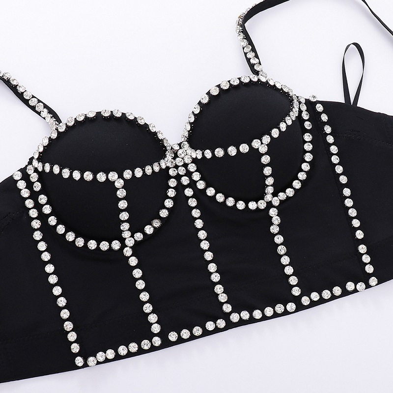 GIMILY Handmade Rhinestone Tank Top Diamond Push Up Bustier Crop Top For Women Sexy Women sling Bustier Rhinestone Bustier Tops