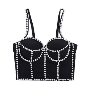 GIMILY Handmade Rhinestone Tank Top Diamond Push Up Bustier Crop Top For Women Sexy Women sling Bustier Rhinestone Bustier Tops