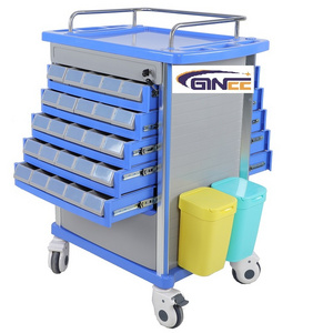 Ginee  Medical plastic high quality medicine nursing patients professionally 5 drawers drugs medication trolley cart