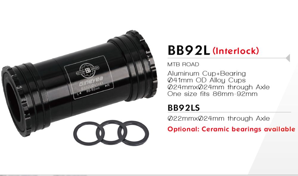 Interlock Press fit BB92 Bicycle Bottom Brackets 24mm Threadless