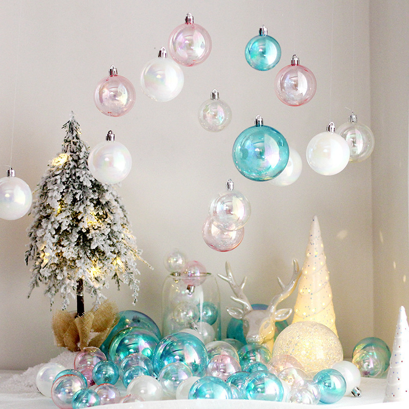 Christmas Party Shiny Pearl White Pink Gradient Ornaments Ball Decorations Set