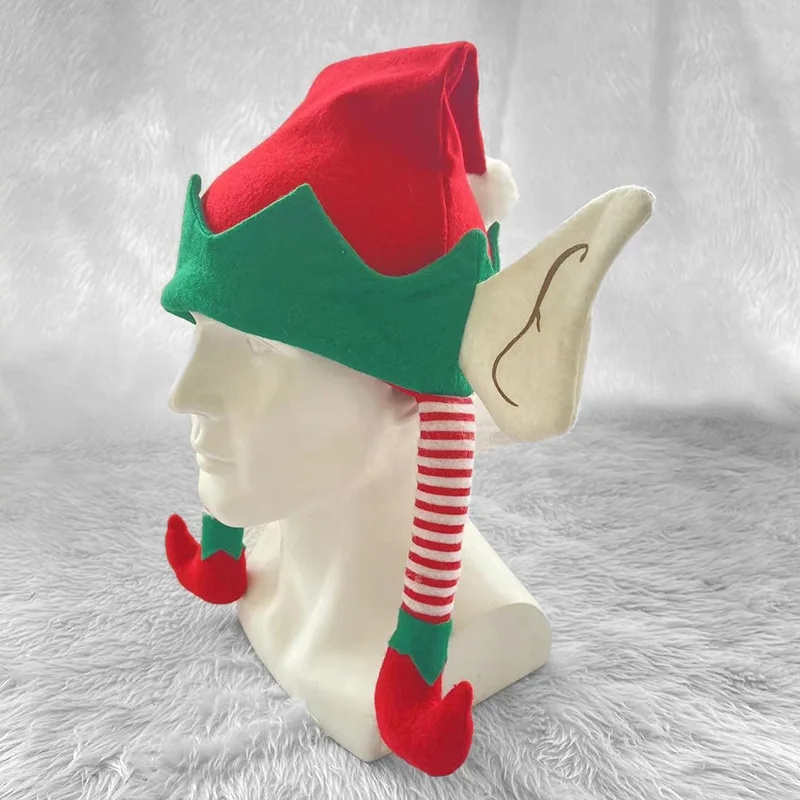 Christmas Elf Accessories Party Soft Felt Elf Santa Hat with Ears Legs