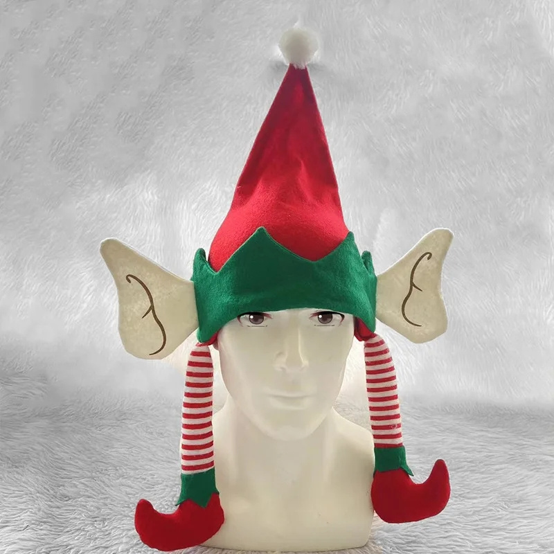 Christmas Elf Accessories Party Soft Felt Elf Santa Hat with Ears Legs