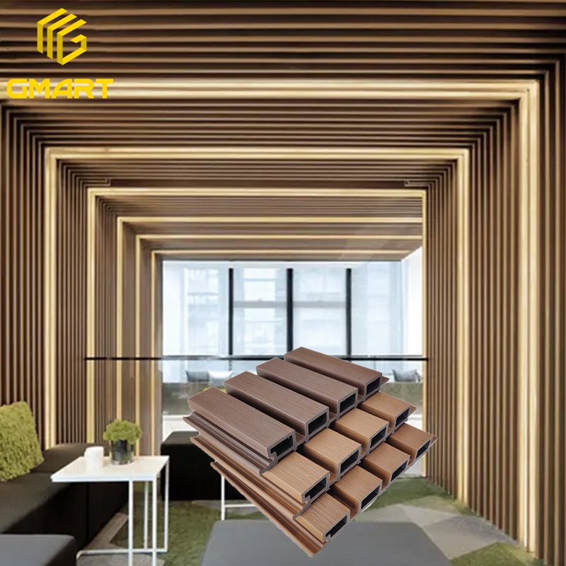 Outdoor Fluted Laminated Cladding Exterior Waterproof Pvc Cladding Garden Outdoor Wooden Grain Pvc Solid Wpc Wall Panel