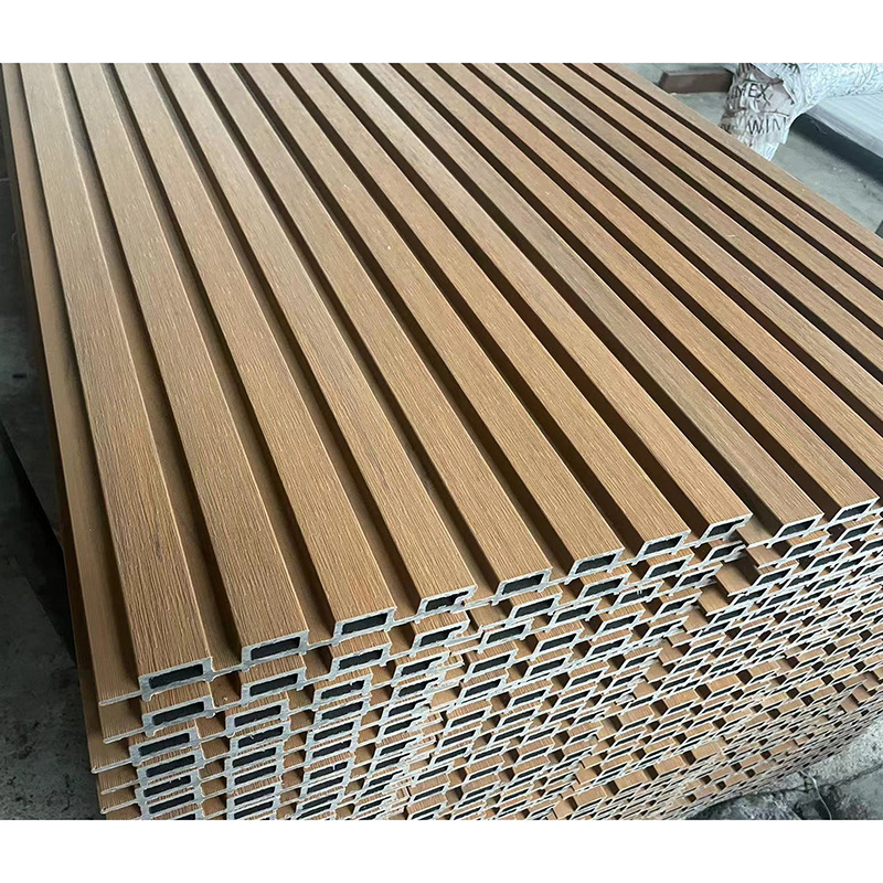 3D Embossed Garden Round Wood Look Lining White Wooden Strips Fluted Wpc Wall Board Panels Cladding