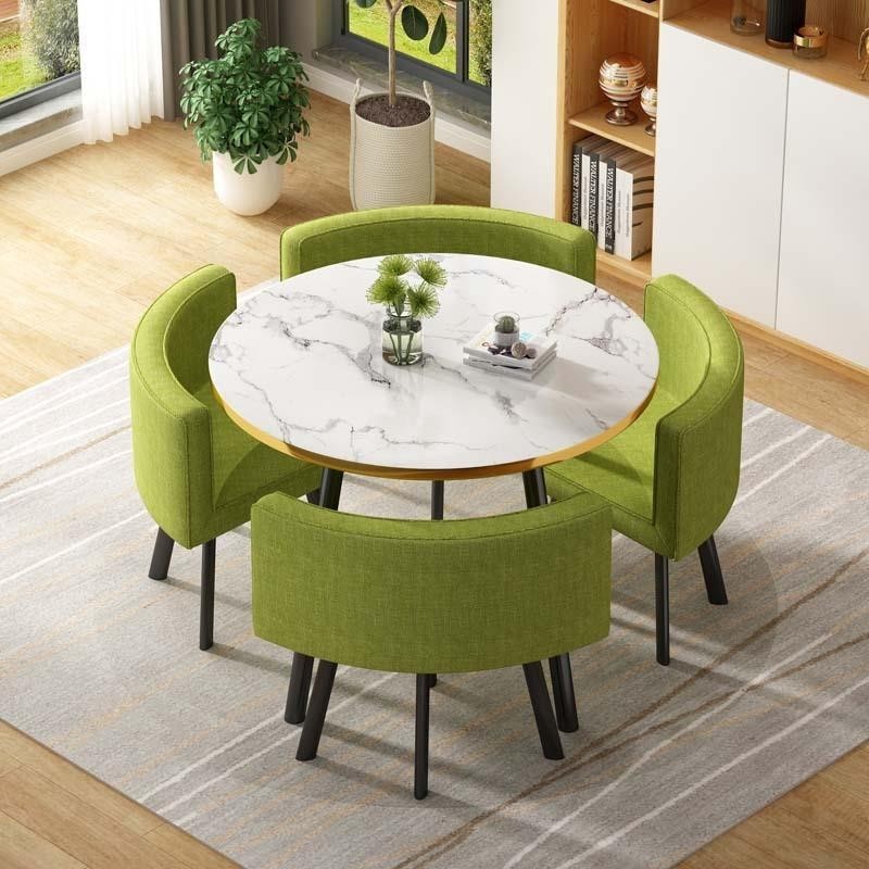 Modern Home Furniture Round Marble Gold Stainless Steel 8 Seater Space Saving Dining Tables Dining Room Table Set