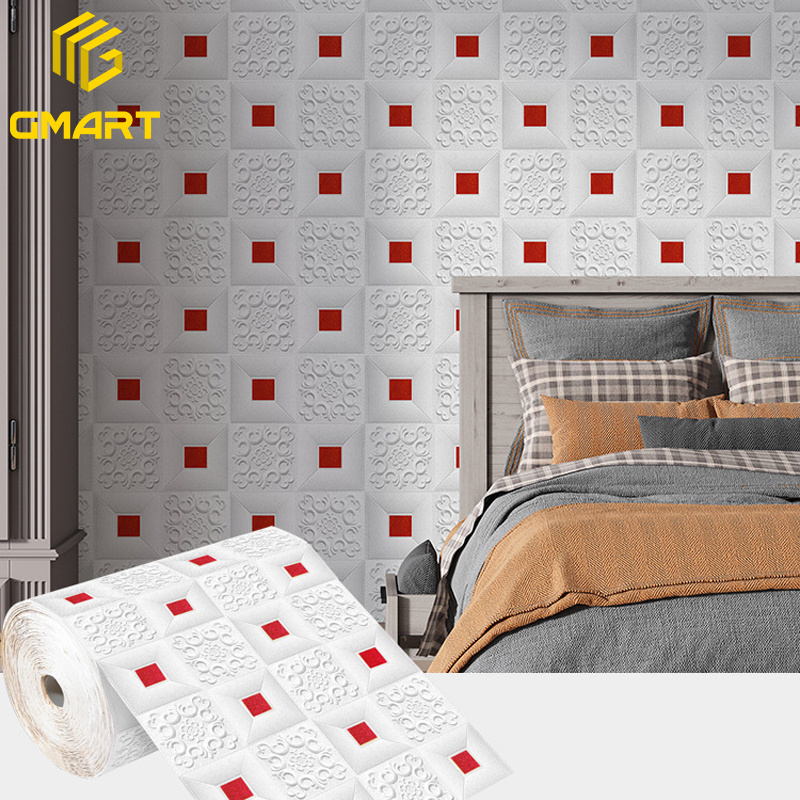 Gmart Bar Peel And Stick Foam Home Decoration Pvc Red Wholesale Cartoon Wall Stickers 3D Self Adhesive Brick Hotel Wallpapers