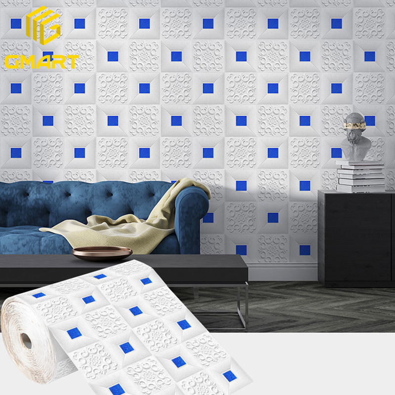 Gmart Custom Korean Design Adhesive Paper Wall Stickers Decoration Living Room 3D Brick Foam Bathroom Wallpapers For Kids