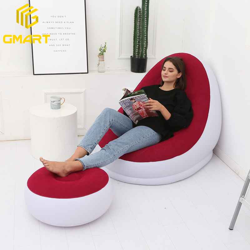 Gmart Living Room Furniture Lazy Modern Sofa Chair With Footrest Bbl Comfort Bed Flocking Relax Inflables Pink Inflatable Sofas