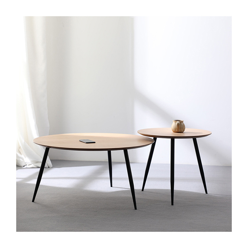 Simple Modern Sets 2 Metal Side Table Round Coffee Table In Wooden Desktop Tables With Iron Leg