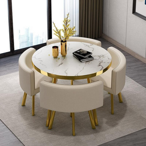 Modern Home Furniture Round Marble Gold Stainless Steel 8 Seater Space Saving Dining Tables Dining Room Table Set