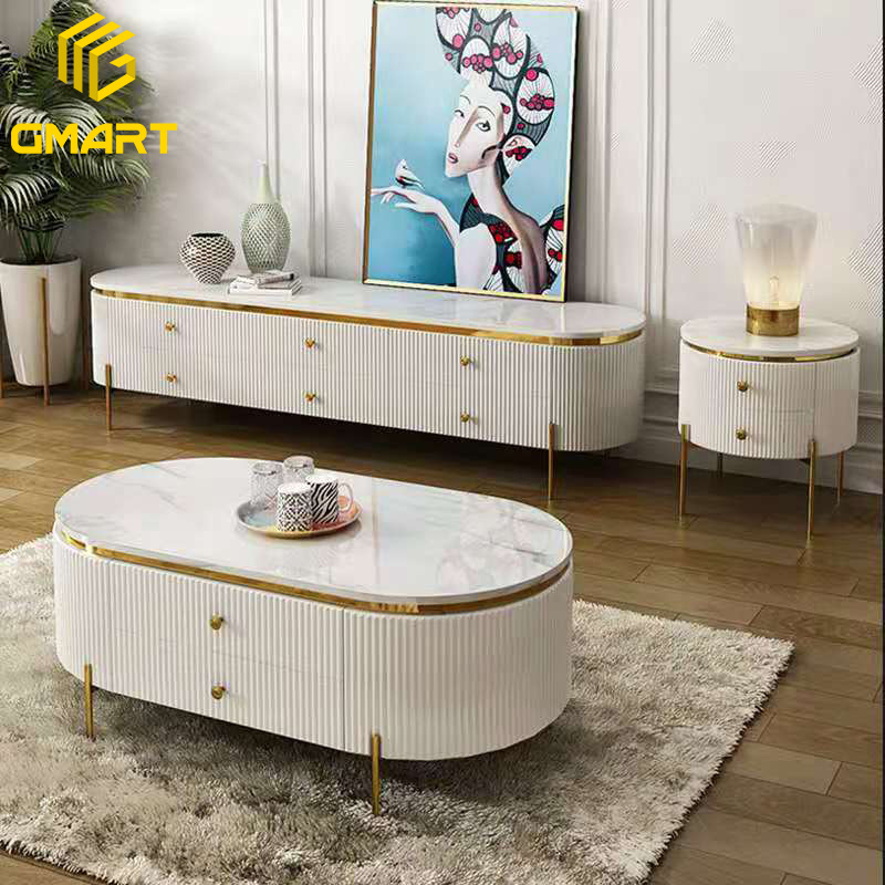 Gmart Modern Luxury Multifunctional Living Room Furniture Sets Rectangle Shape Side Modern Stainless Steel Coffee Side Table