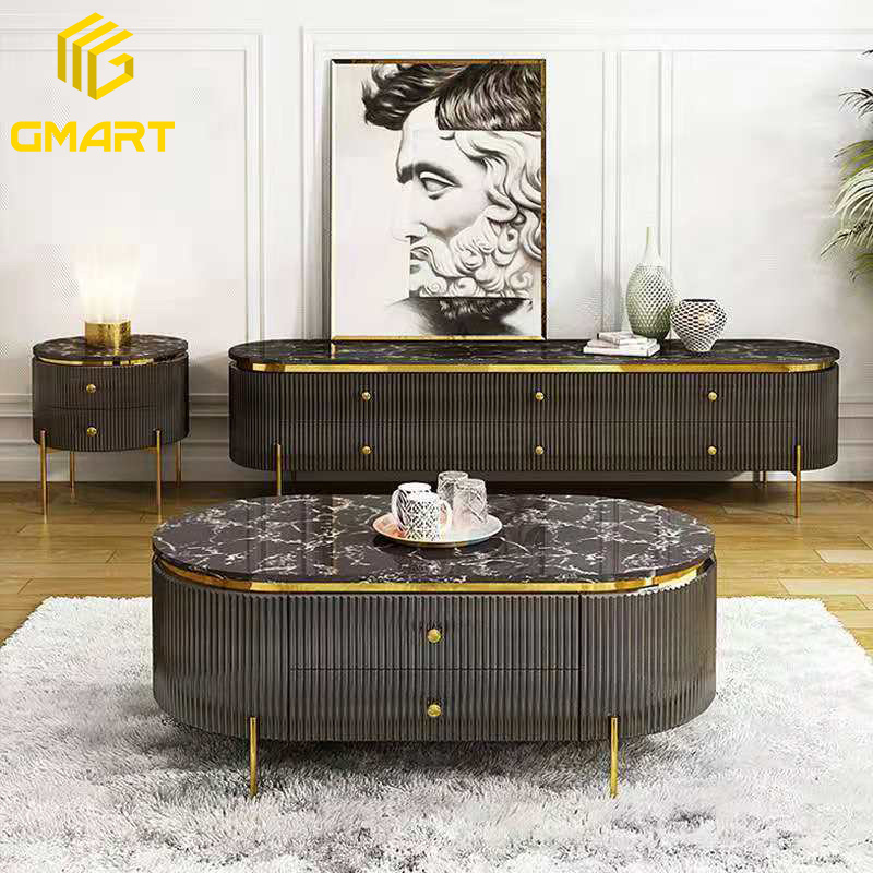 Gmart Modern Luxury Multifunctional Living Room Furniture Sets Rectangle Shape Side Modern Stainless Steel Coffee Side Table