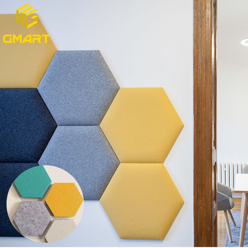 Hexagon Black Decorative Gypsum Board Fiber Ceiling Wall Gold 24Mm Fleece Fabric Wall Record Polyester Fiber Acoustic Panels Art