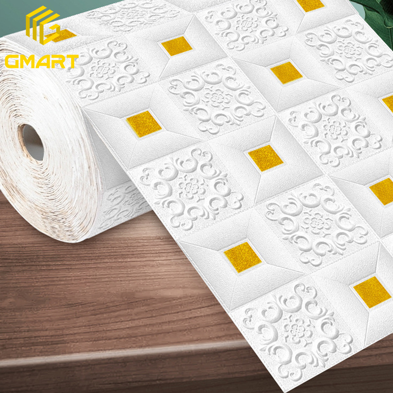 Gmart Marble Leaves Brick Panels Foam Nature Roll Peel And Stick Wall Adhesive Mosaic Stickers Waterproof 3D Wallpapers Decor