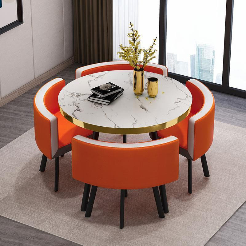 Modern Home Furniture Round Marble Gold Stainless Steel 8 Seater Space Saving Dining Tables Dining Room Table Set