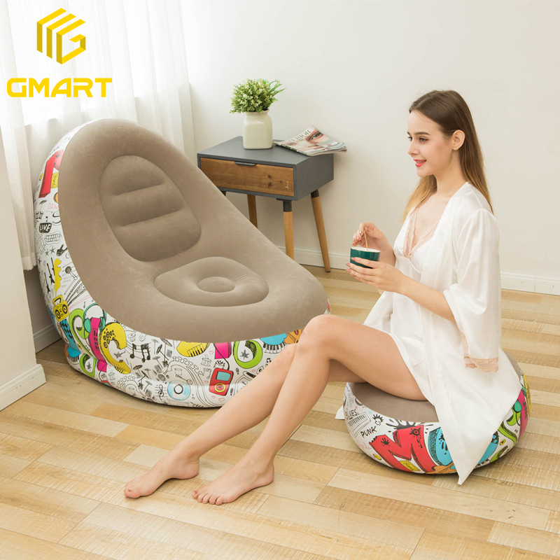 Gmart Living Room Furniture Lazy Modern Sofa Chair With Footrest Bbl Comfort Bed Flocking Relax Inflables Pink Inflatable Sofas