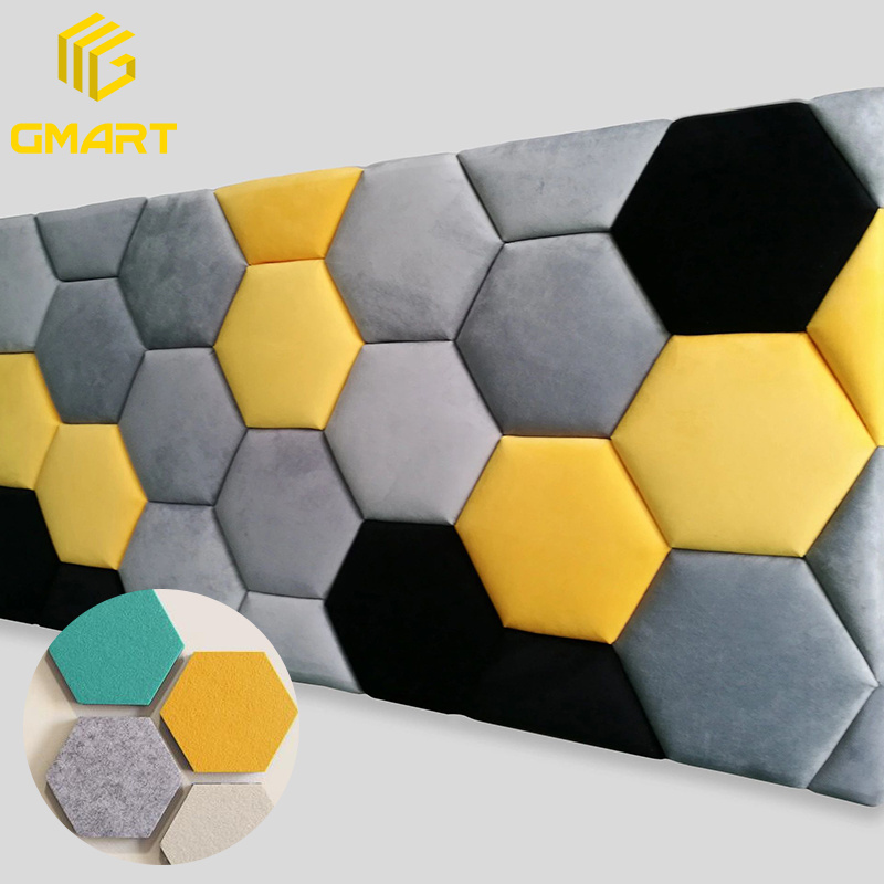 Hexagon Black Decorative Gypsum Board Fiber Ceiling Wall Gold 24Mm Fleece Fabric Wall Record Polyester Fiber Acoustic Panels Art