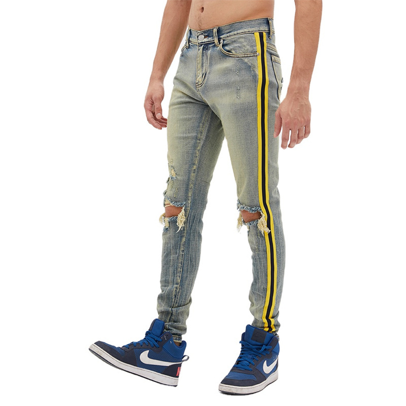 GINGTTO Custom Latest Valabasas Jeans Trousers Design Mens Denim Jeans Painted Slim Fit taujar Pant For Men