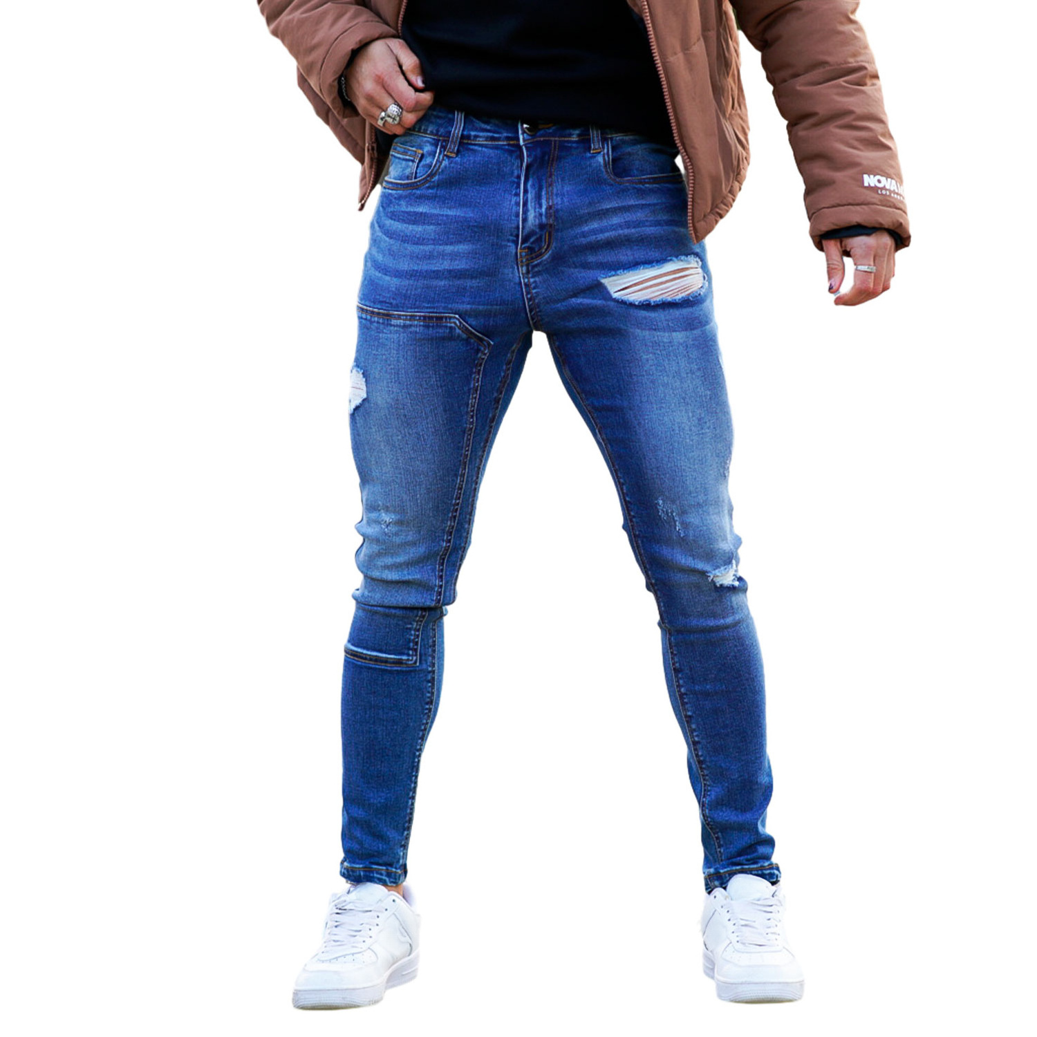 Gingtto Wholesale Ankle Zipper Denim Pants Classic Scratch Skinny Jeans Men