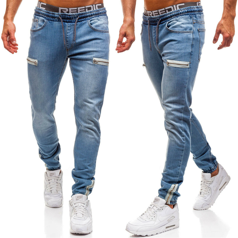 Gingtto Cheap Drawstring Denim Mens Jeans Straight Jogger Pants Rhinestone Jeans Men Strech Italian Jeans For Men