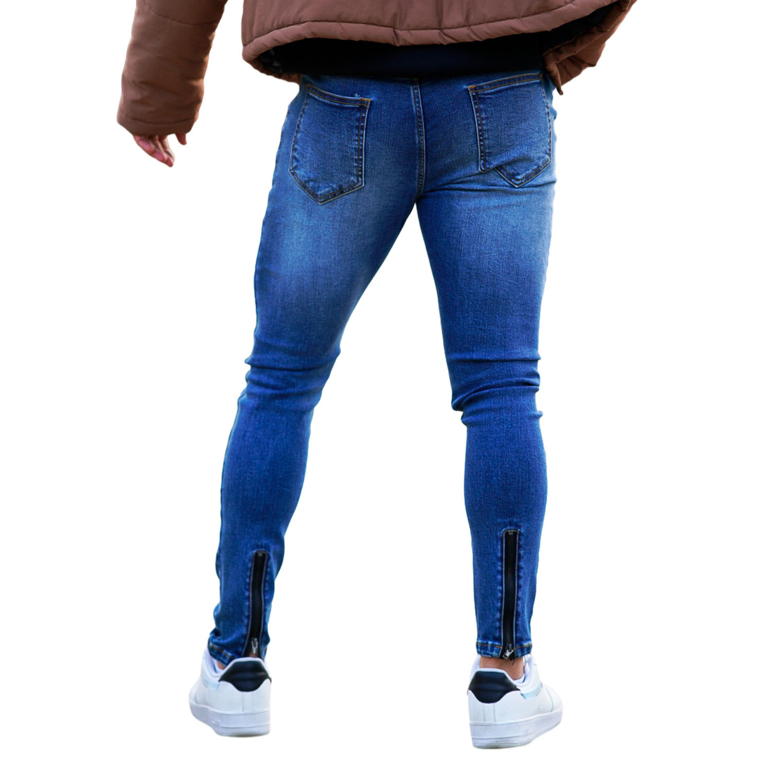 Gingtto Wholesale Ankle Zipper Denim Pants Classic Scratch Skinny Jeans Men