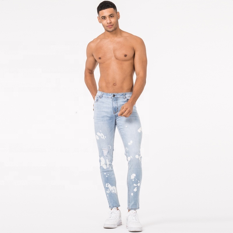 Custom Denim Mens Distressed Straight Jean Washed Slim Fit Man Jean Trouser Ripped Jeans Men