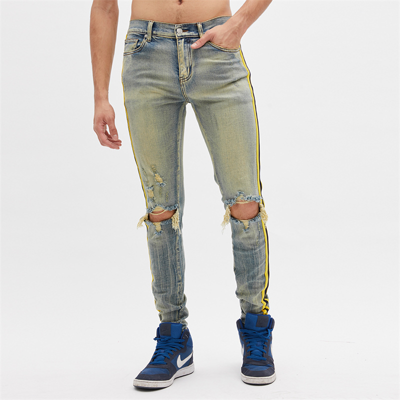 GINGTTO Custom Latest Valabasas Jeans Trousers Design Mens Denim Jeans Painted Slim Fit taujar Pant For Men