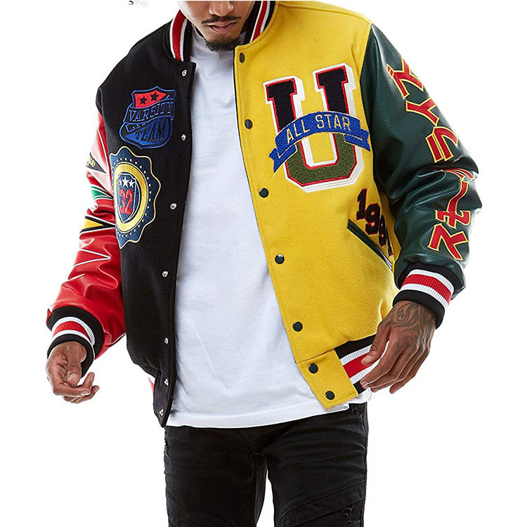 OEM custom winter wool chenille embroidery lettermen vintage varsity college jacket for men University Letterman Bomber Jacket