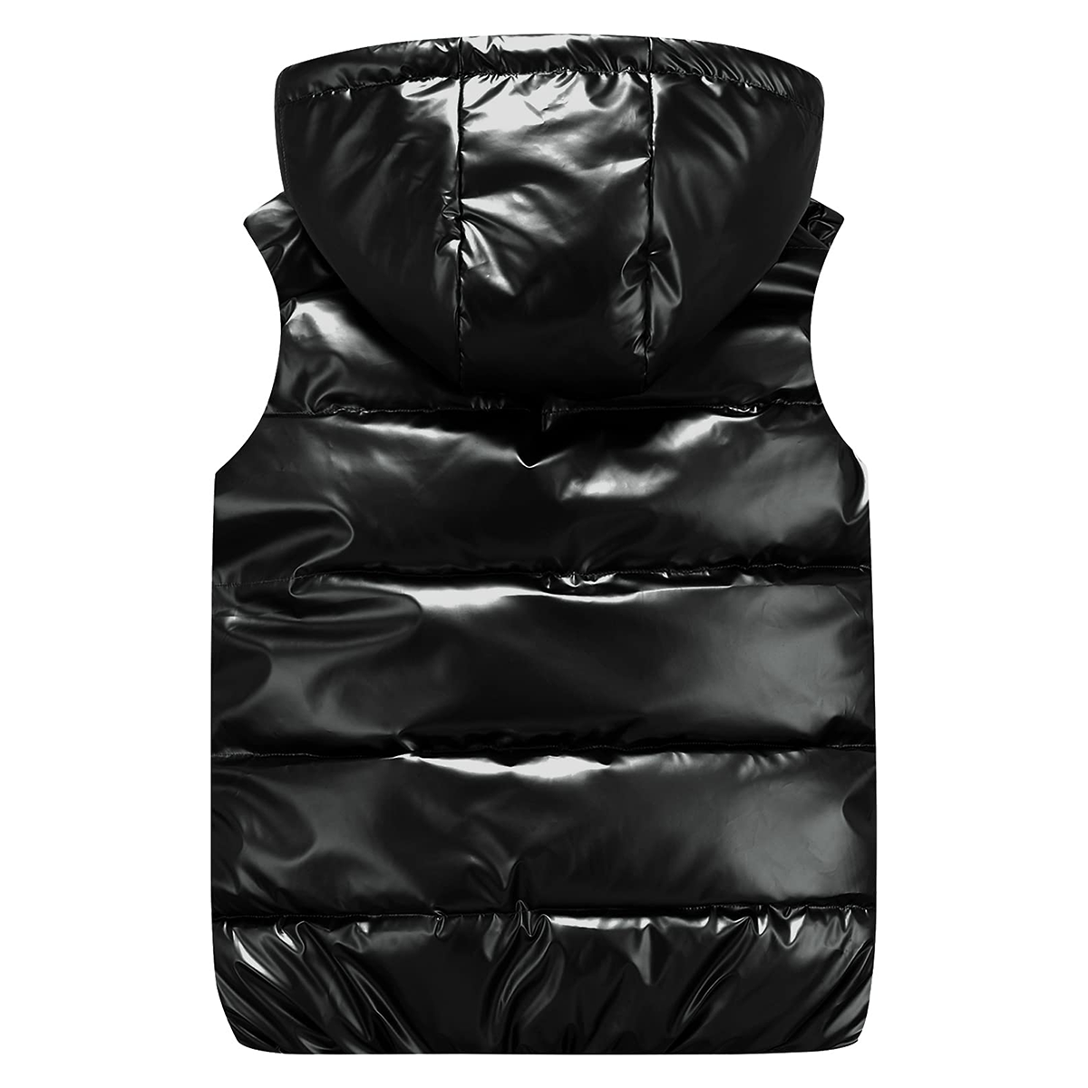 winter sleeveless glossy puffer vest jacket custom logo waterproof shiny bubble Men's vests with hoodie