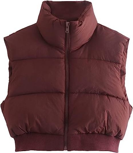 Wholesale Casual Jacket Vest Men/Women's Fashion High Neck Zipper Cropped Puffer Vest Jacket Coat